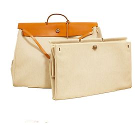 Bolsa de viagem Hermès em lona Criss Viking e couro de vaca Hunter Bege