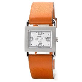 Hermès Barenia BA1.210 watch silver dial orange leather strap Silvery