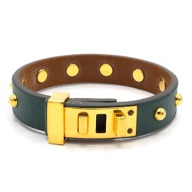 Pulseira Hermès Mini Dog Médor couro verde Verde
