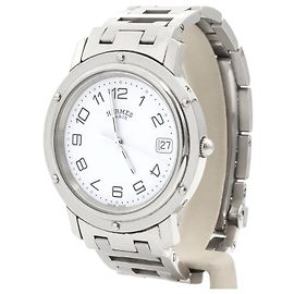 Relógio Hermès Clipper aço mostrador branco Prata