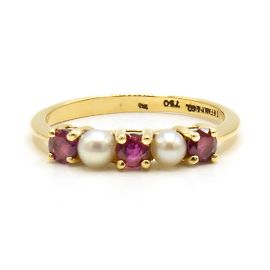 Anello Tiffany & Co Oro Giallo 18k Perle e Rubini Taglia 50 D'oro