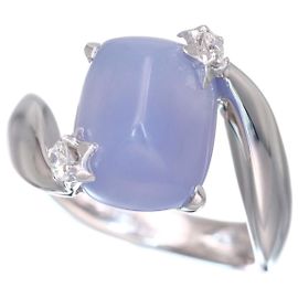 Chanel White Gold and Chalcedony Diamond Ring Size 49 Silvery