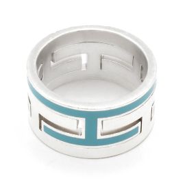 Bague Hermès Move argent et émail bleu taille 49 Argenté