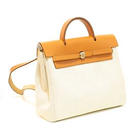 Bolsa Hermès Herbag em lona bege e couro natural Bege
