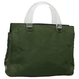 PRADA Tote Bag Nylon Khaki Silver Auth bs27836 Silvery Khaki
