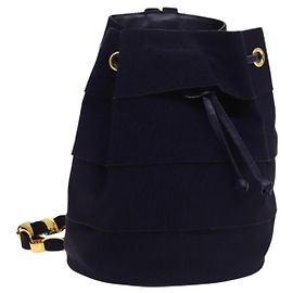 Salvatore Ferragamo Vala Chain Backpack Canvas Navy Gold Auth BA3335 Golden Navy blue
