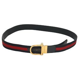 GUCCI Sherry Line Ledergürtel 43,3"" Marine Gold Auth ti3306 Golden Marineblau