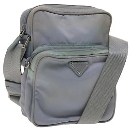 PRADA Shoulder Bag Nylon Light Blue Silver Auth 128446 Silvery Light blue
