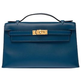 Hermès HERMES Kelly Mini Leder Tasche in Blau - 102783 Blau