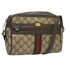 Borsa Sherry Line GG Supreme Web di GUCCI in PVC beige e oro 75 02 004 Auth BA3807 Beige D'oro