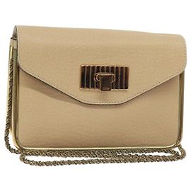 Chloé Bolsa de Ombro em Couro Chloe Chain Sally Bege Ouro Auth 130115 Bege Dourado