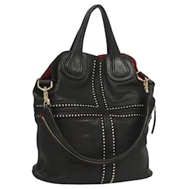 Givenchy-GIVENCHY Nightingale Tote Bag Leather 2way Black Gold Auth kk511-Black,Golden