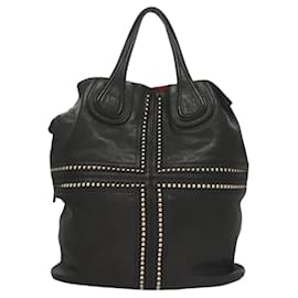 Givenchy-GIVENCHY Nightingale Tote Bag Leather 2way Black Gold Auth kk511-Black,Golden