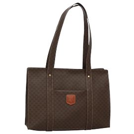 Céline Bolsa de Ombro em Lona Macadam CELINE em Couro PVC Marrom Dourado Auth 129247 Marrom Dourado