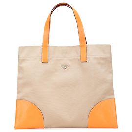 Prada Brown Cinghiale Trimmed Canapa Tote Brown Beige Other