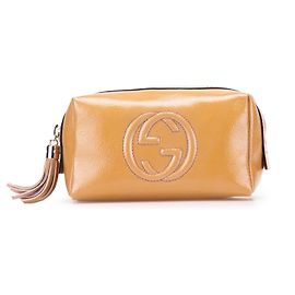 Gucci Braune Lackleder Soho Kosmetiktasche Braun Karamell