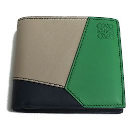 Loewe Puzzle Bifold Coin Wallet Beige Green Navy blue
