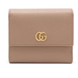 Gucci-Gucci Leather GG Marmont Tri-fold Wallet Pink Beige 546584-Beige