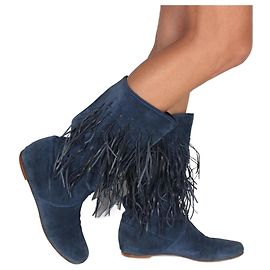 Bottes en daim bleu Casadei avec franges Bleu