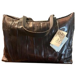 Borsa a mano Henry Béguelin Milos Marrone e Blu Scuro Pelliccia Marrone scuro Blu scuro