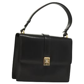 Céline Bolsa de Ombro de Couro Preta e Dourada Auth BA3770 Preto Dourado