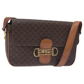 Céline Bolsa de Ombro em Lona Macadam CELINE em Couro PVC Marrom Dourado Auth 128760 Marrom Dourado