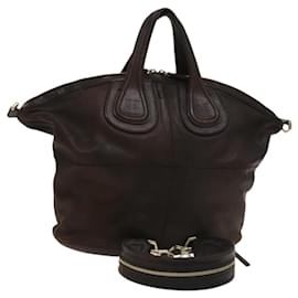 Givenchy-GIVENCHY Nightingale Hand Bag Leather 2way Brown Gold Auth yk18509-Brown,Golden
