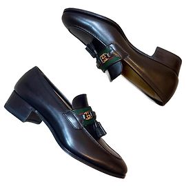 Mocassins Gucci Jarka leather à glands noirs taille 35 Noir Rouge Doré Vert