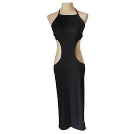 Autre Marque Stunning black midi dress by Benetton, cut-out model, size S, new Black