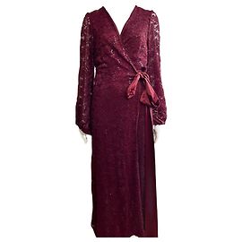Jenny Packham Abito maxi bordeaux in pizzo e paillettes Bordò