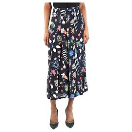 Autre Marque Falda midi plisada negra con flores - talla S Negro