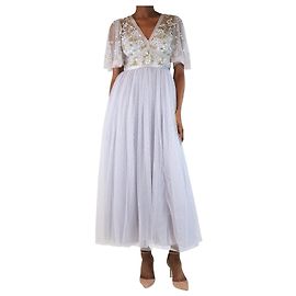 Needle & Thread Pale Blue Shimmer Primrose-Bodice-Kleid - Größe UK 8 Blau