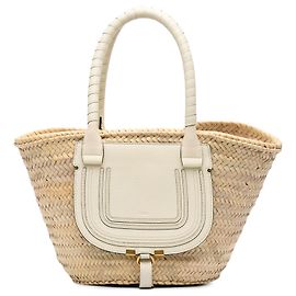 Chloé Brown Mittlere Raffia Marcie Einkaufstasche Braun Beige