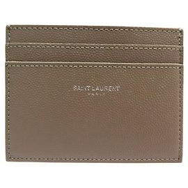 NEW SAINT LAURENT EMBOSSED LEATHER POWDER GRAIN CARD HOLDER Brown
