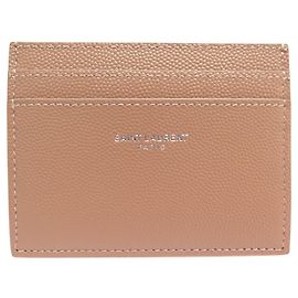 NEW SAINT LAURENT EMBOSSED GRAIN DE POUDRE LEATHER CARD HOLDER Beige