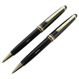 Montblanc-LOT 2 MONTBLANC MEISTERSTÜCK CLASSIC BALLPOINT PENS GOLD BLACK RESIN + BOX-Golden