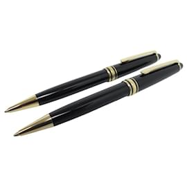 Montblanc-LOT 2 MONTBLANC MEISTERSTÜCK CLASSIC BALLPOINT PENS GOLD BLACK RESIN + BOX-Golden
