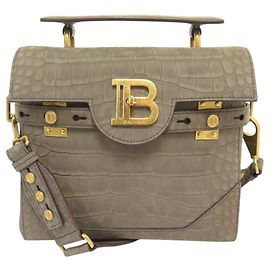 BOLSO DE MANO BALMAIN B-BUZZ 23 CUERO SUEDE CON APARIENCIA DE CROCO Gris pardo
