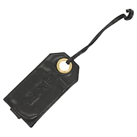 Chanel-CHANEL COCO Mark Name Tag Lamb Skin Black CC Auth 129545-Black