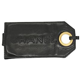 Chanel-CHANEL COCO Mark Name Tag Lamb Skin Black CC Auth 129545-Black