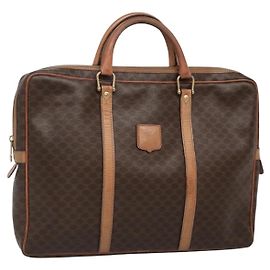 Céline CELINE Macadam Canvas Business Bag PVC Leather Brown Gold Auth ti3286 Brown Golden