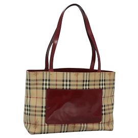 BURBERRY Nova Check Tote Bag PVC Beige Silver Auth BA3864 Silvery Beige