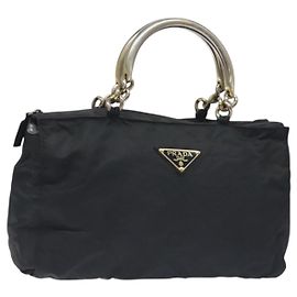 PRADA Bolsa de mão em nylon preto e dourado Auth 128024 Preto Dourado