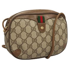 Bolsa Sherry Line GG Supreme Web da GUCCI em PVC bege e dourado 89 02 066 Auth BA3786 Bege Dourado