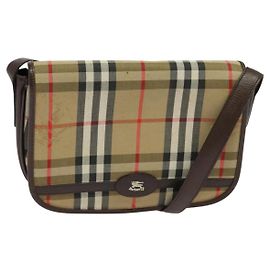 Autre Marque Bolsa de Ombro Burberrys Nova Check em Lona Bege Dourada Auth BA3948 Bege Dourado