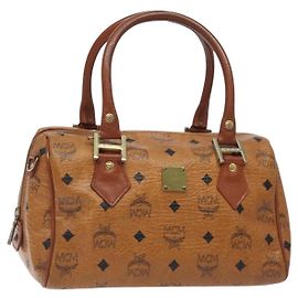 Bolsa MCM Logogram Vicetos em couro PVC marrom e dourado Auth BA3905 Marrom Dourado