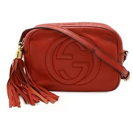 Borsa a spalla Gucci Soho Small Disco con frange Rosso