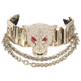 Versace Leopard Motif Choker Necklace Black Golden