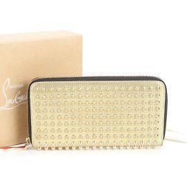 Cartera larga de cuero con tachuelas Christian Louboutin Dorado