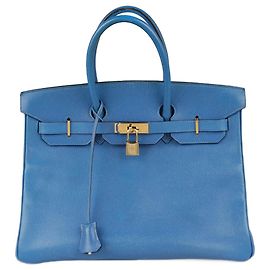 Hermès Birkin 35 Blue Leather Handbag Blue